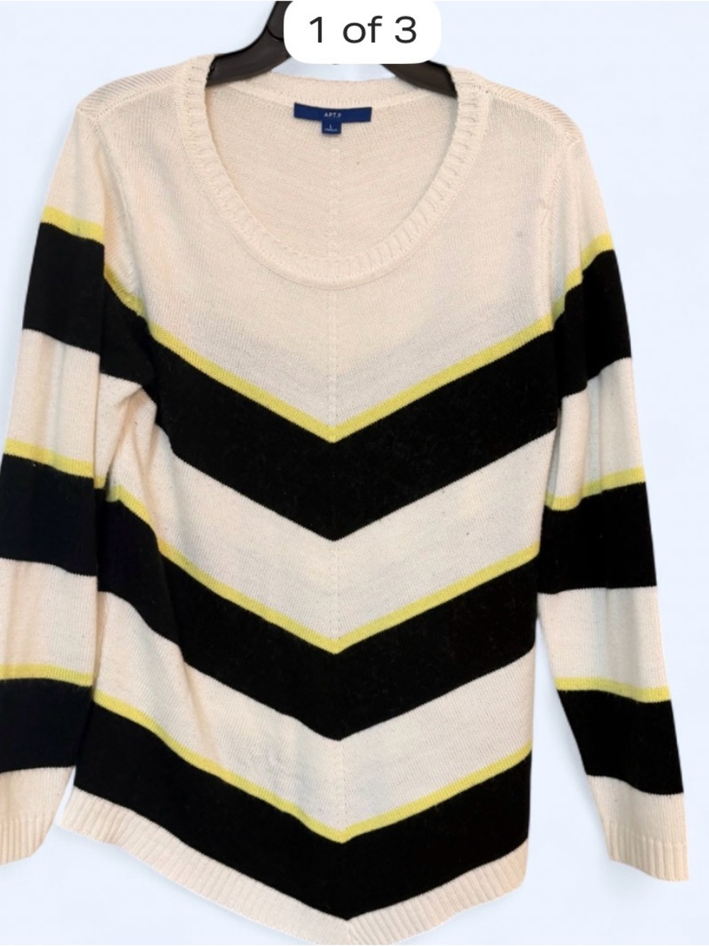 Apt. 9 Cream, Black & Yellow Chevron Crewneck Sweater